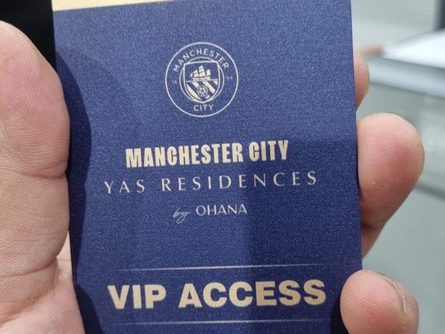 A navy VIP access card printed in gold for a Yas Residences by Ohana event