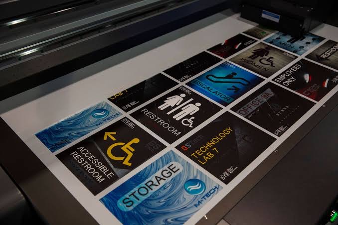 A wayfinding signage set in production at Sun Studio Dubai