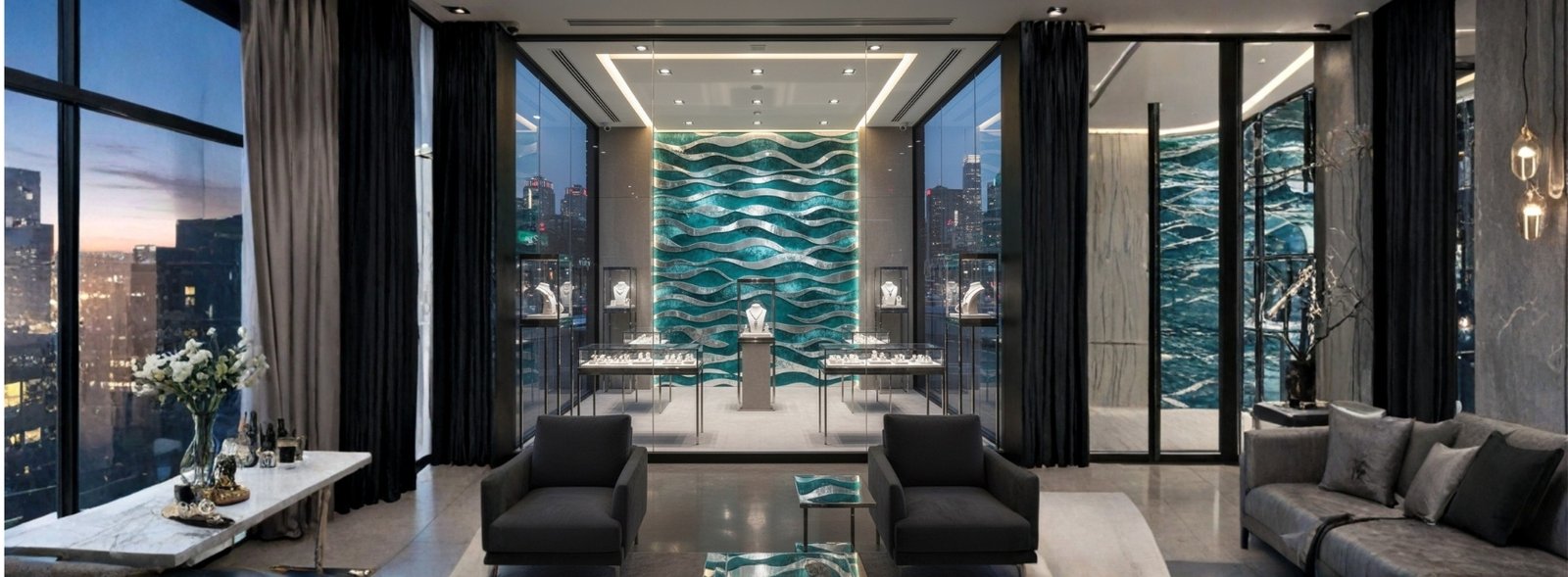 Custom printed glass backgrounds for jewellery displays