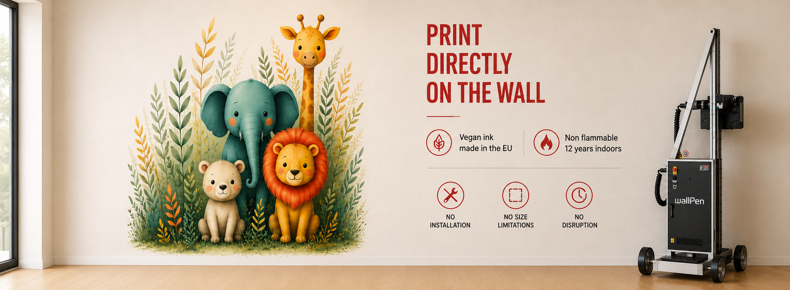 Direct wall printing with high resolution artwork printed directly onto interior walls using premium UV technology.