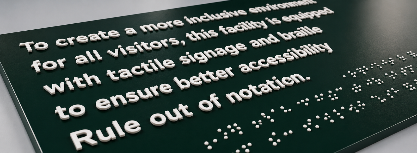 Custom signage with UV printed graphics and tactile Braille elements designed for accessibility and durable wayfinding applications.