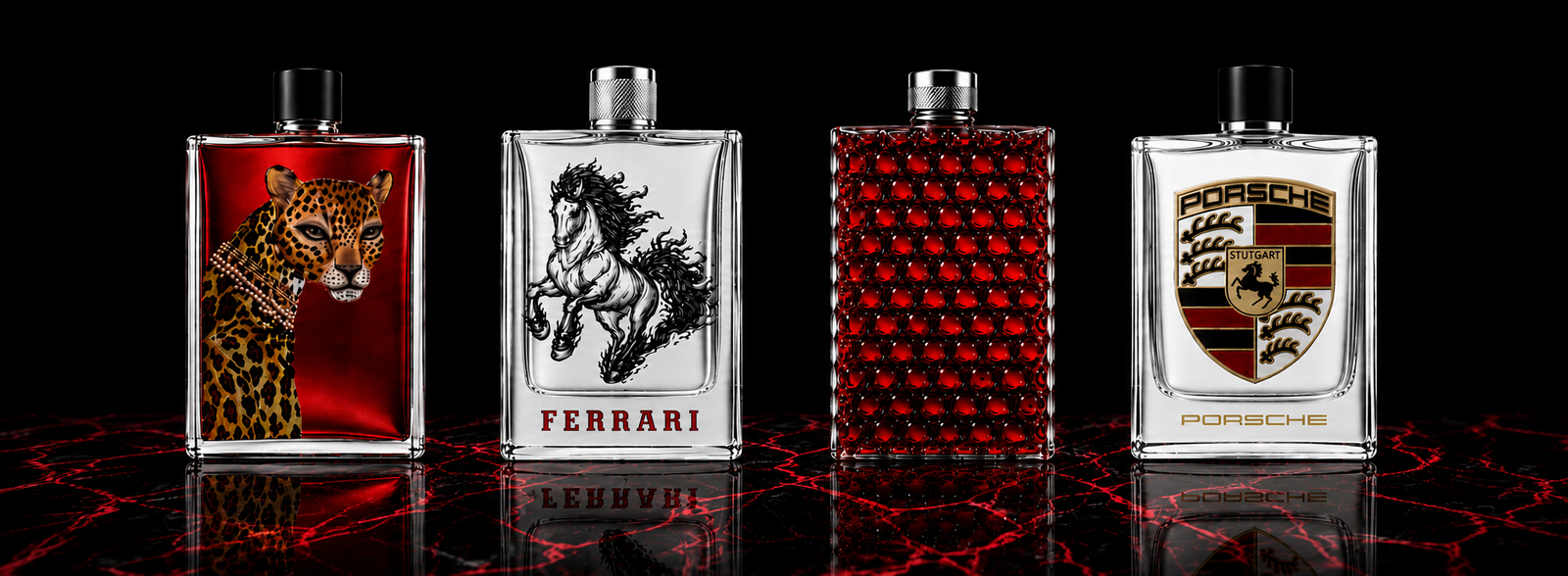 Flat perfume bottle with premium direct UV printing featuring detailed artwork, luxury finishes, and custom branding for fragrance packaging.